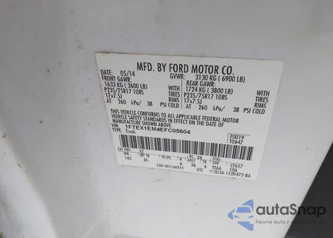 2014 Ford F-150 Xl из США, поврежденный, VIN 1FTEX1EM4EFC05604